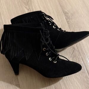 Maje Black Lace-Up Fringe Heeled Boots